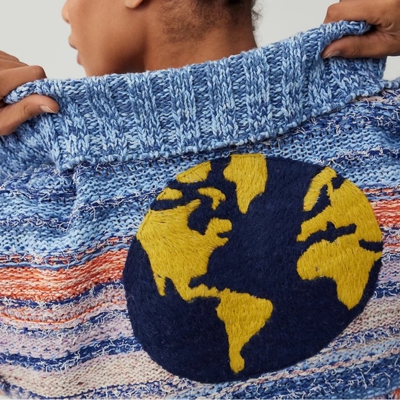 Anthropologie Pilcro Embroidered Earth Cardigan Sweater Iconic World ๐ EUC - Picture 5 of 16
